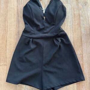 Emerald Sundae Black Romper With Lace Back & Zip Closure Size S